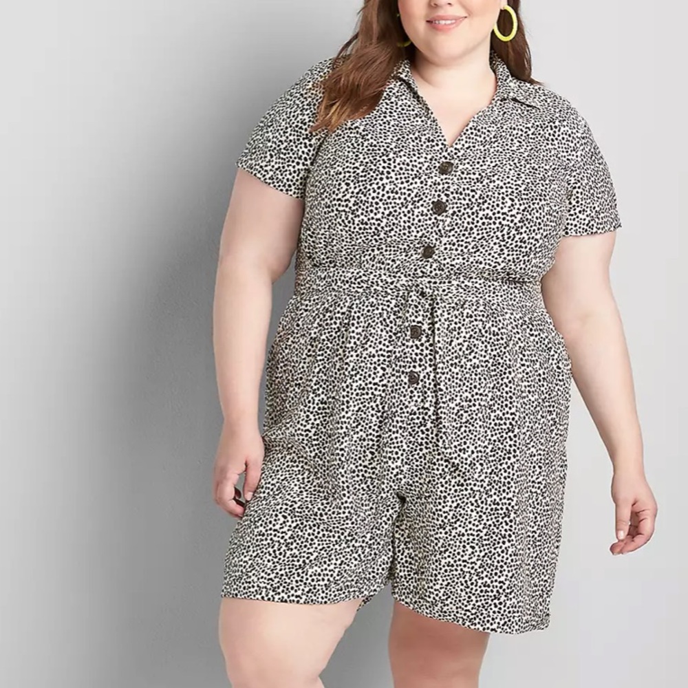 Lane Bryant Black and White Printed Romper